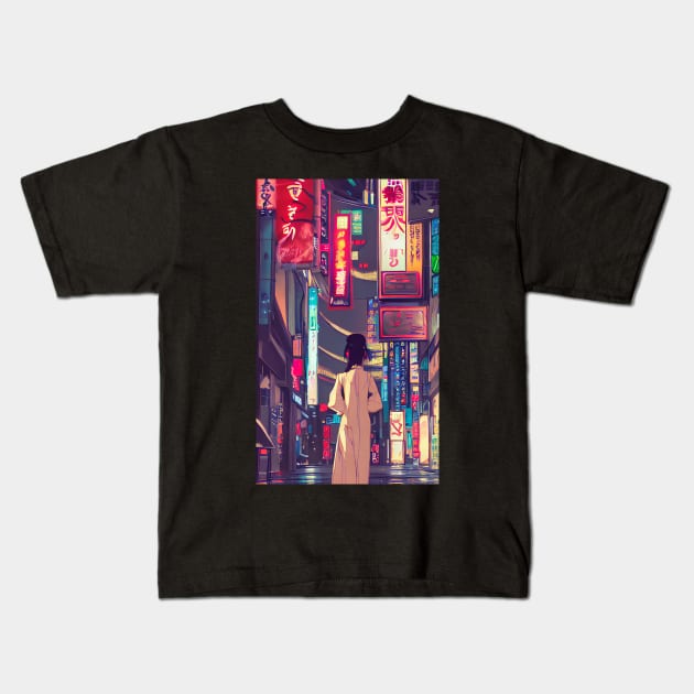 Cyberpunk girl, anime style Kids T-Shirt by Ravenglow